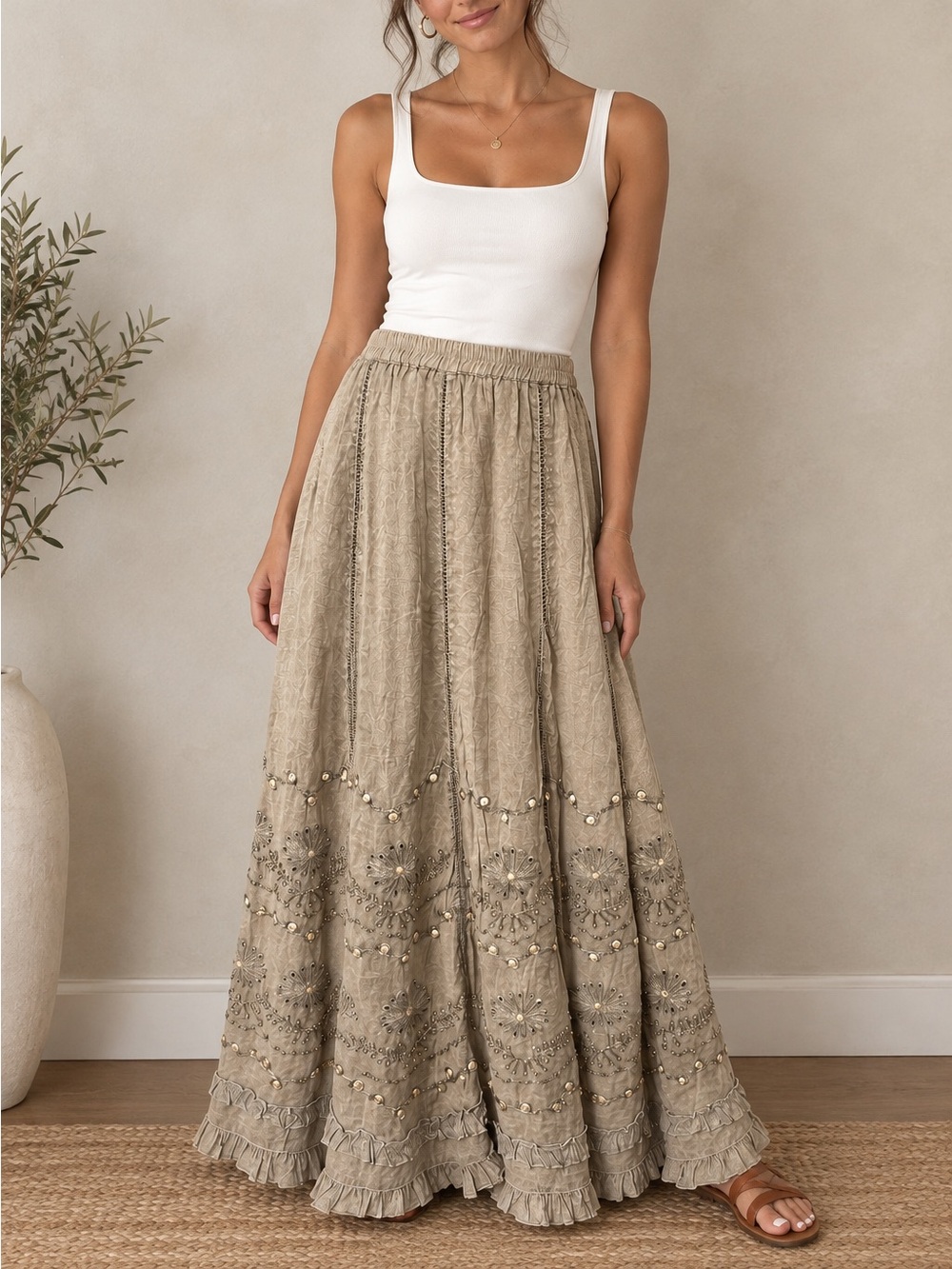 NWT Soft Surroundings Embroidered Bohemian Maxi Skirt XL